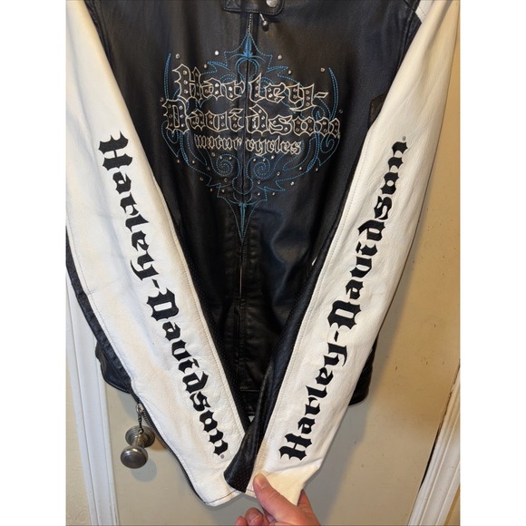 Harley Davidson Women's Kaleidoscope Black White‎ Leather Jacket L 97137-09VW - Picture 6 of 8